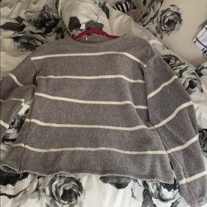 white and grey stripped fuzzy sweater